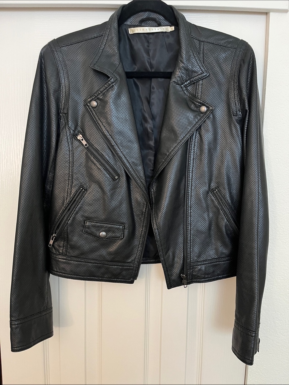 Truth and Pride Black Perforated Leather Moto Jacket